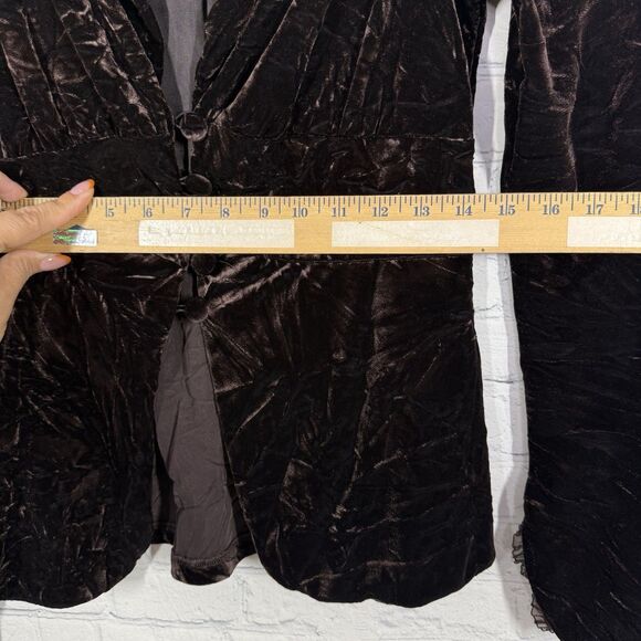Vintage Y2K Brown Blazer Women Medium Waist Fit Velvet Whimsigoth Coquette Jacke - Picture 7 of 8